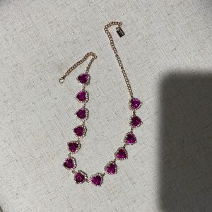 Gold-Plated Necklace with Fuchsia Heart Stones